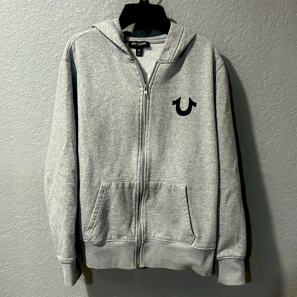 True religion small gray zip up hoodie